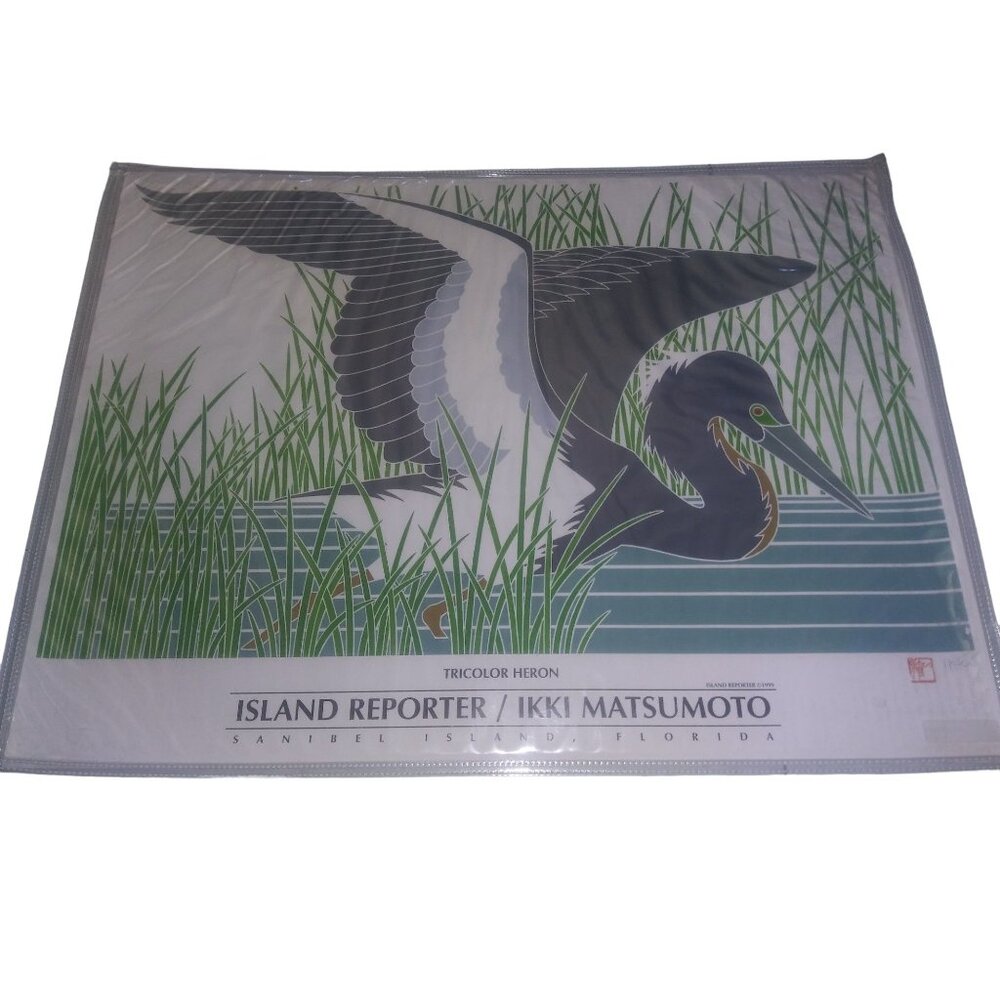 IKKI MATSUMOTO TRICOLOR HERON 1999 ISLAND REPORTER SANIBEL FL Art Poster